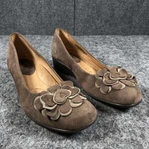 Earth Brushcherry Shoes Womens Size 9.5B Dark Taupe Leather Flower Wedge Comfort